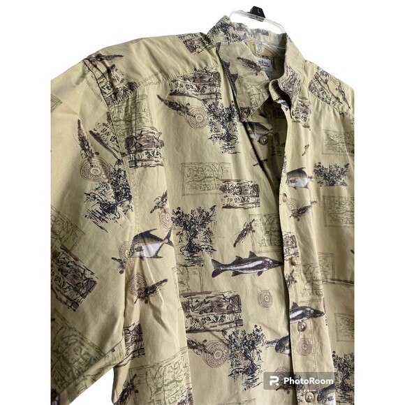 Columbia Mens Medium‎ Short Sleeve Button Up Shirt Fish Pattern 100% Cotton - Picture 3 of 6